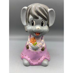 Vtg Gray Mouse Ceramic Coin Bank Figurine Hand Painted